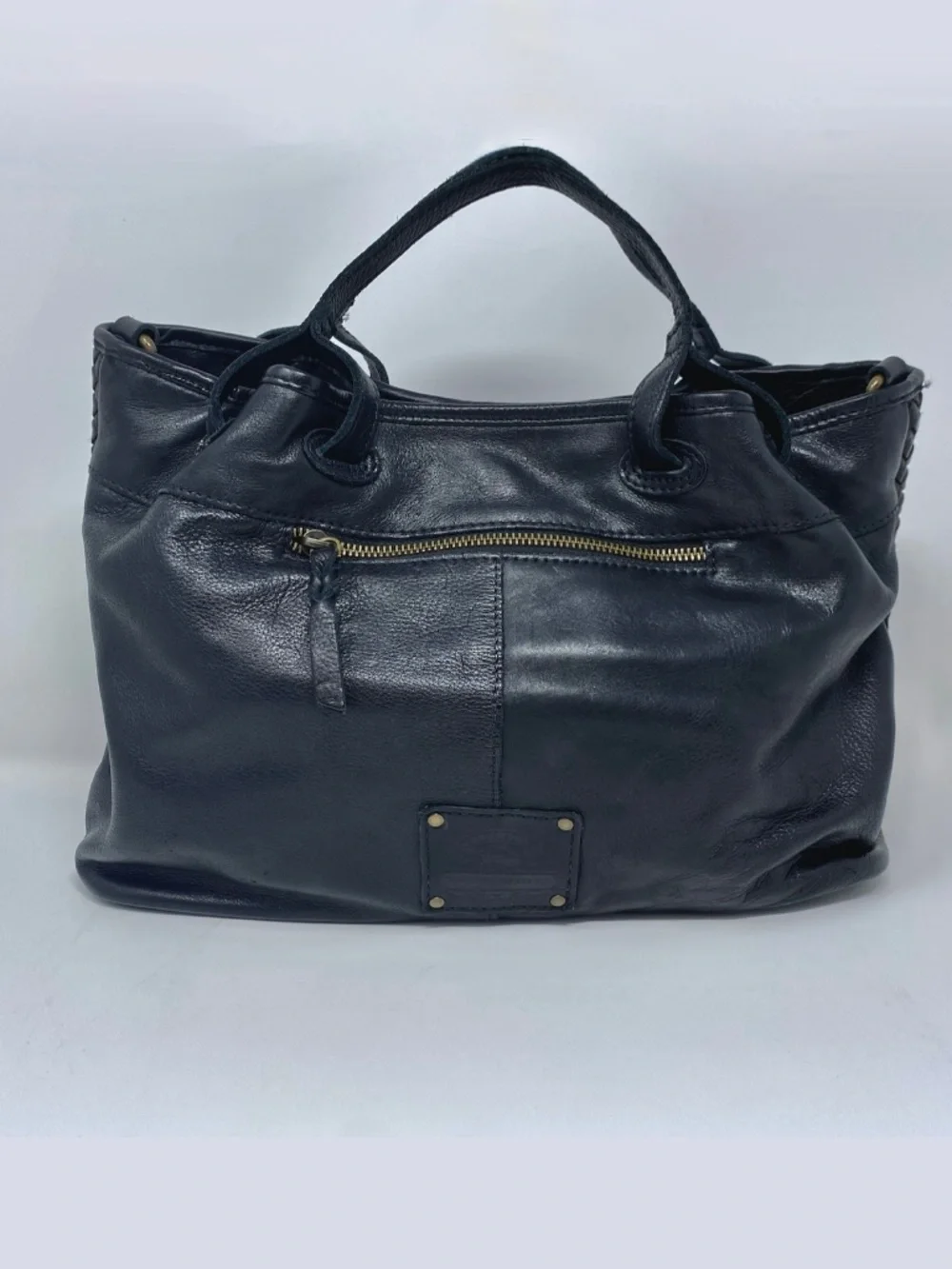Genuine Leather Ashwood Black Woven Purse Crossbody Tote Bag w Strap